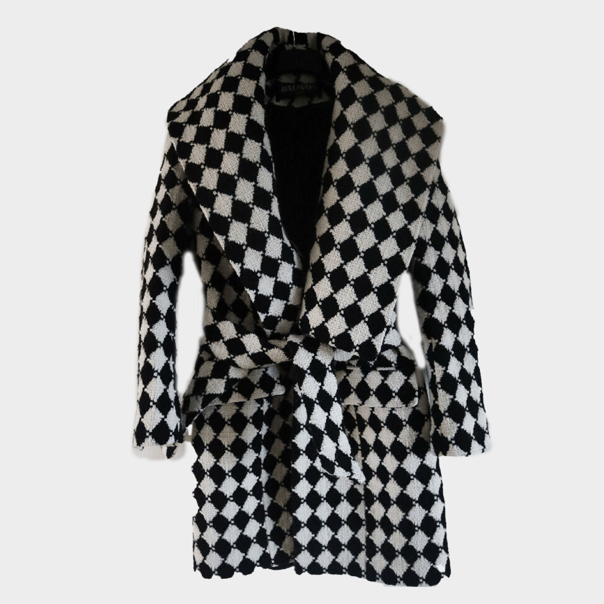 Image of Balmain women's black and white houndstooth wool coat