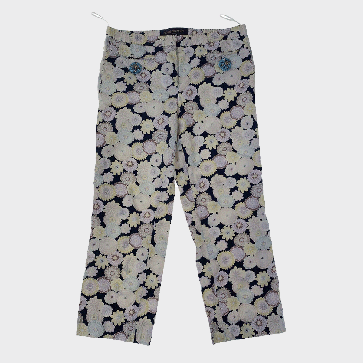 image of Louis Vuitton women's black and pastel Floral Monogram Trousers