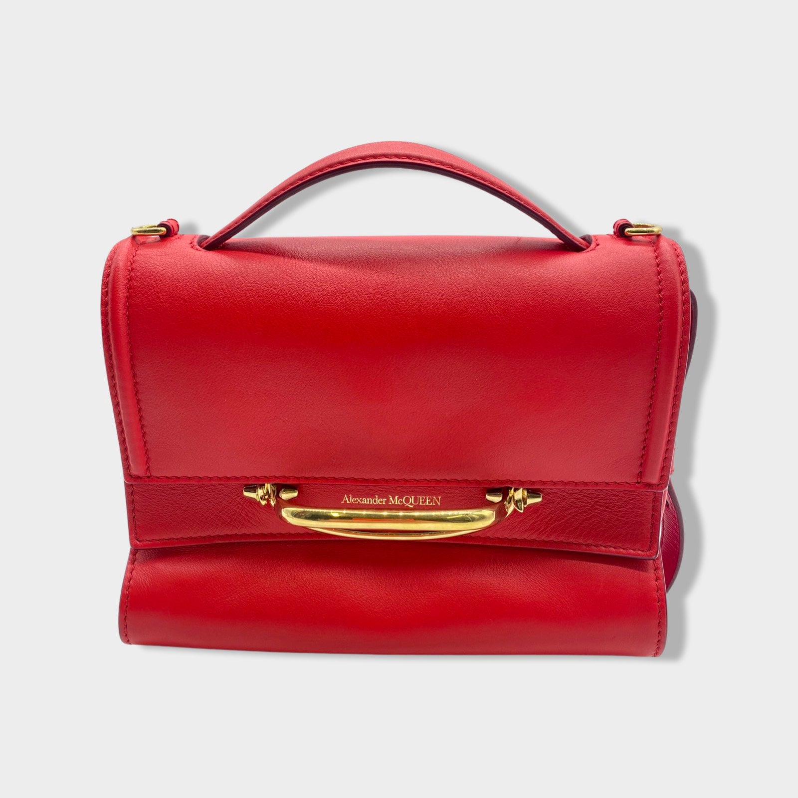 image of ALEXANDER MCQUEEN red leather belted handbag with gold hardware