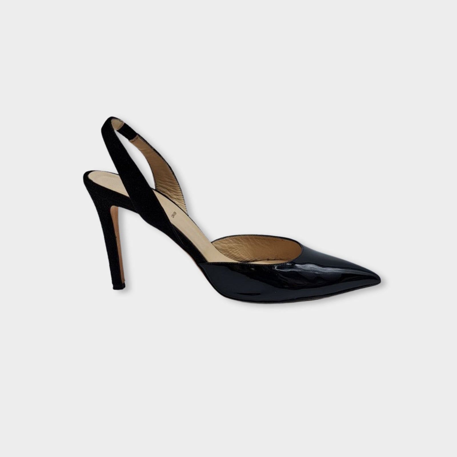 image of ALEXANDER WHITE black patent leather and suede heels