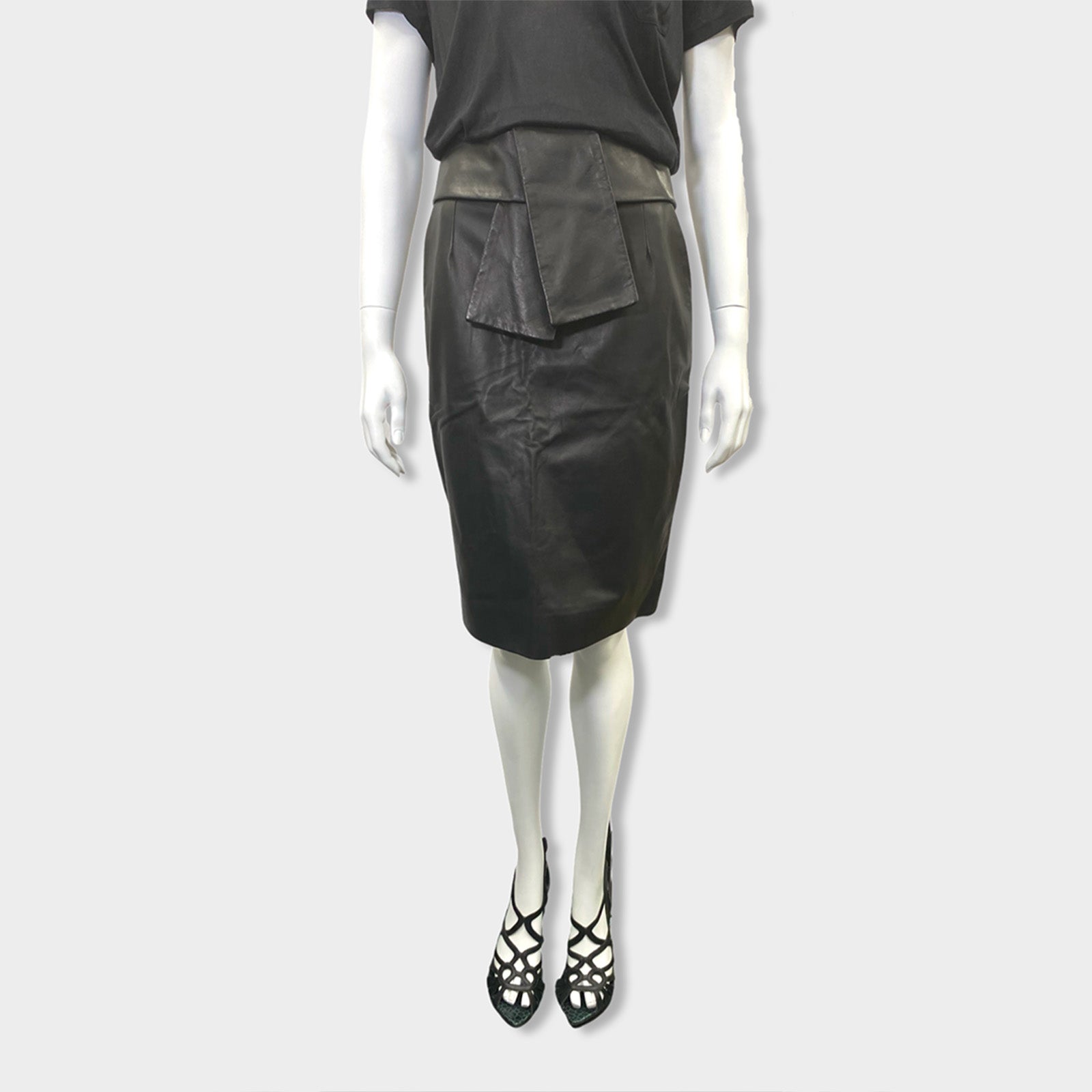 image of BALENCIAGA black lamb skin skirt