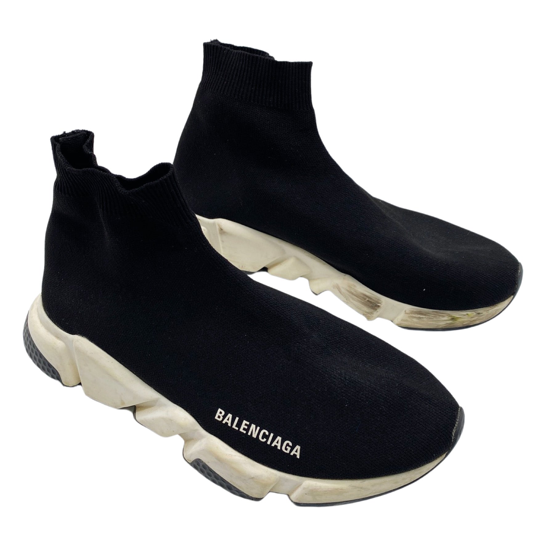 Balenciaga BlackYellow Knit Fabric Speed High Top Sneakers 38  STYLISHTOP