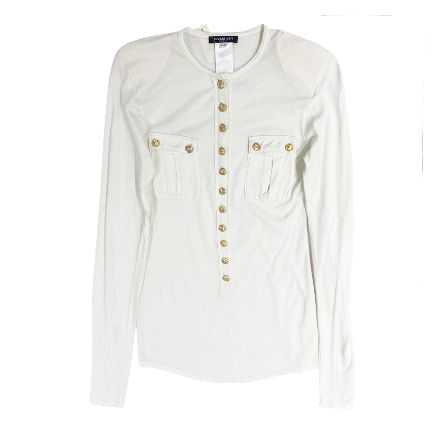 image of BALMAIN cotton long-sleeve top with gold buttons