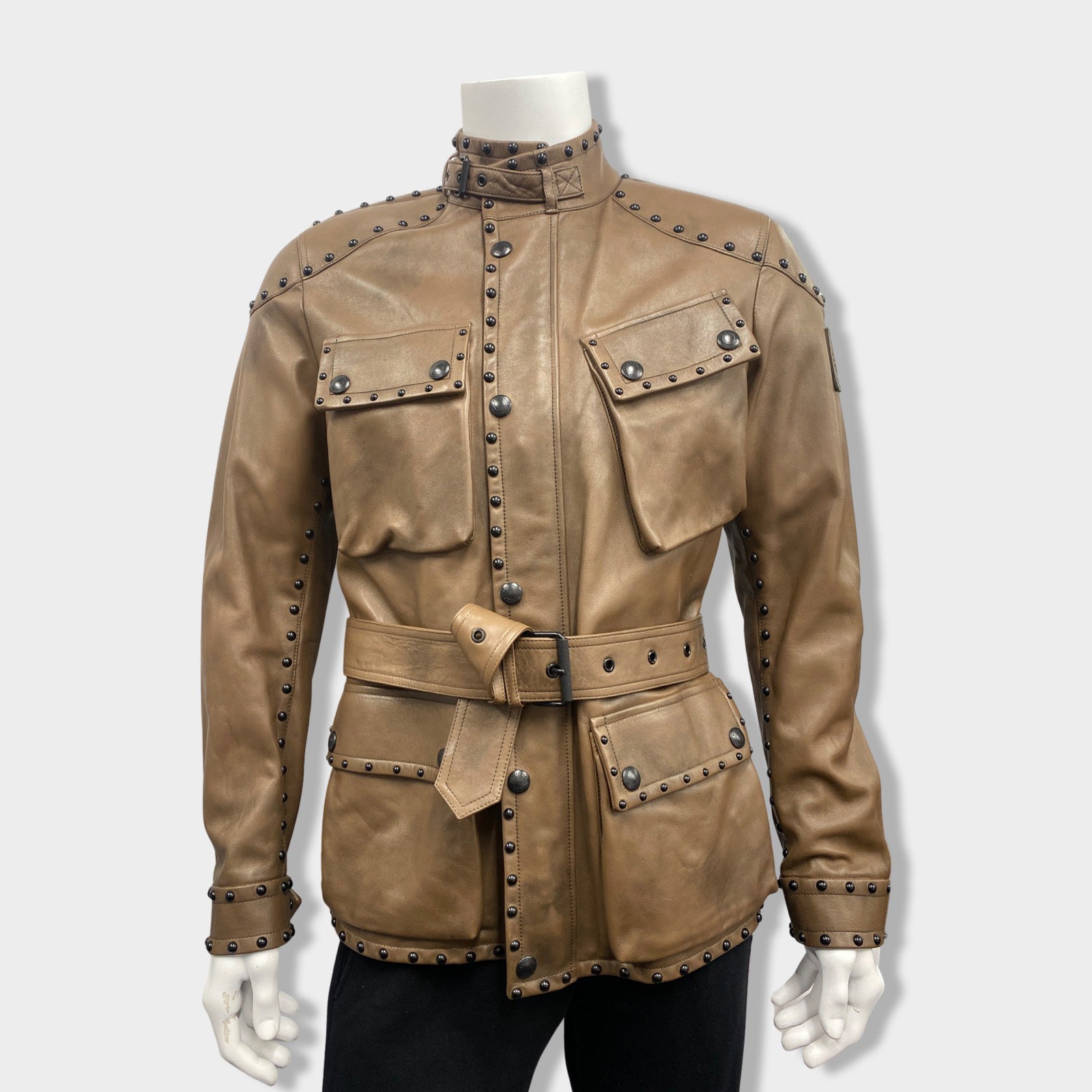 image of BELSTAFF brown leather belted safari jacket