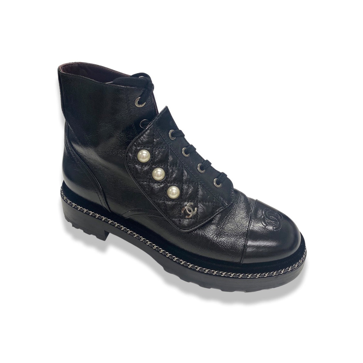 CHANEL CC black pearl detailed leather boots – Loop Generation