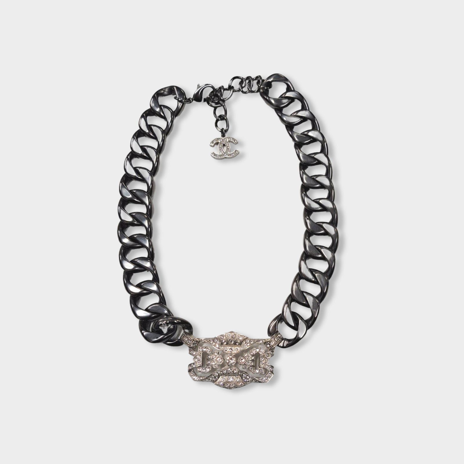 Image of Chanel dark chain necklace with crystals