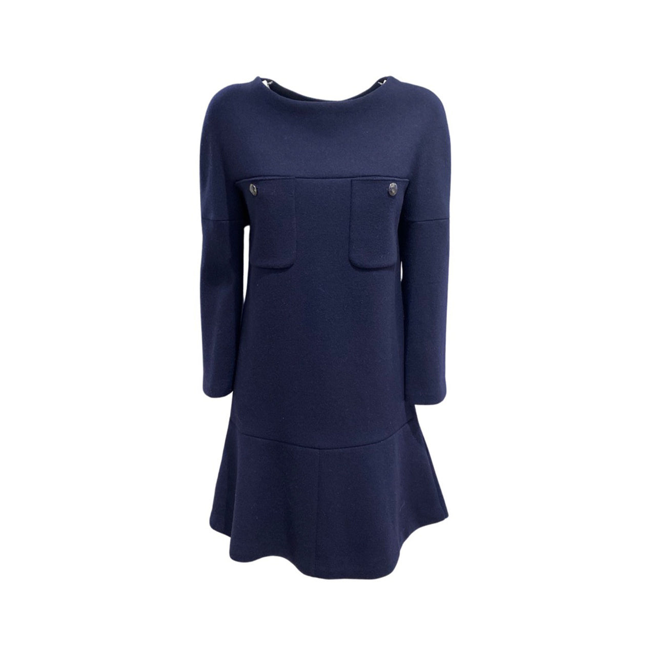 CHANEL navy woolen dress with CC logo buttons – Loop Generation