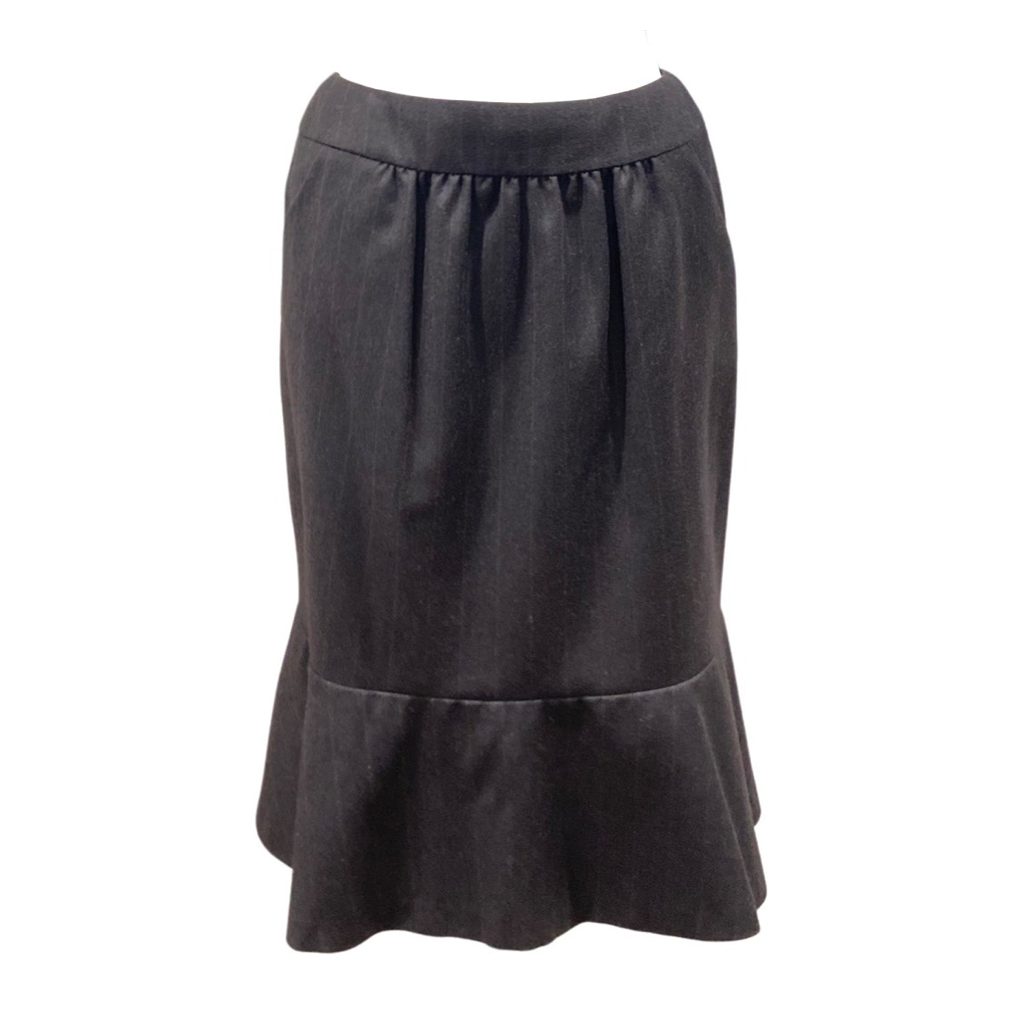 Image of CHANEL grey and brown ruffled woolen skirt