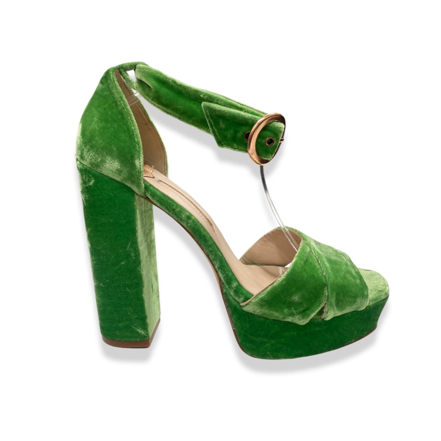 image of CHARLOTTE MILLS green velvet sandal heels