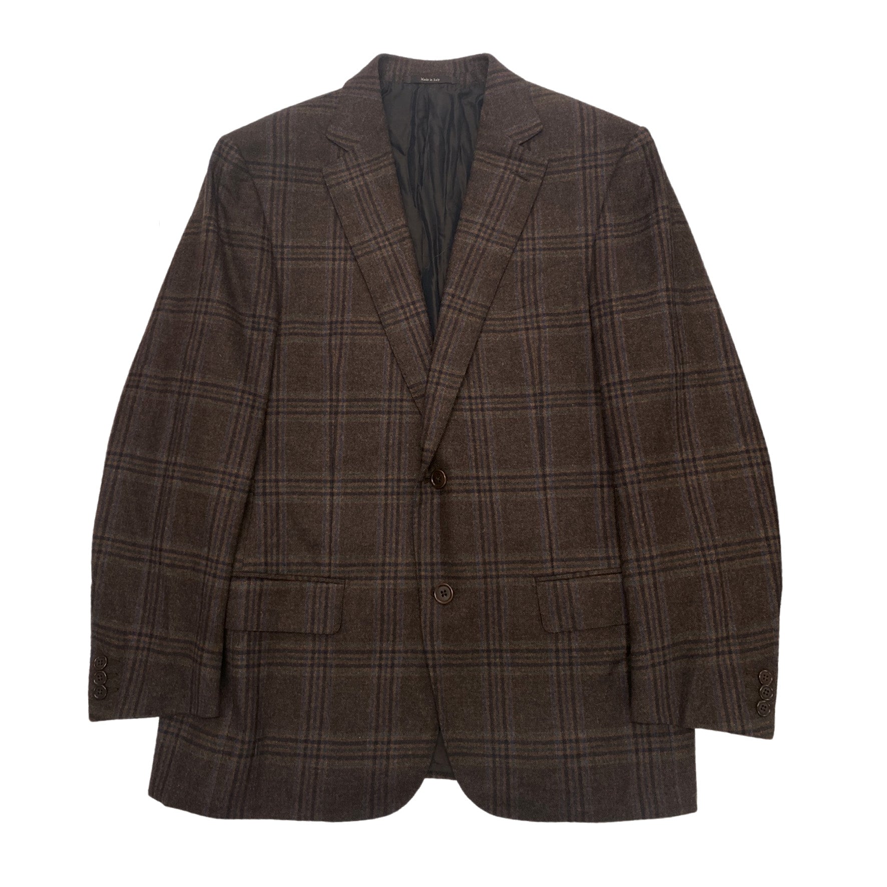 image of ERMENEGILDO ZEGNA checked brown woolen cashmere jacket