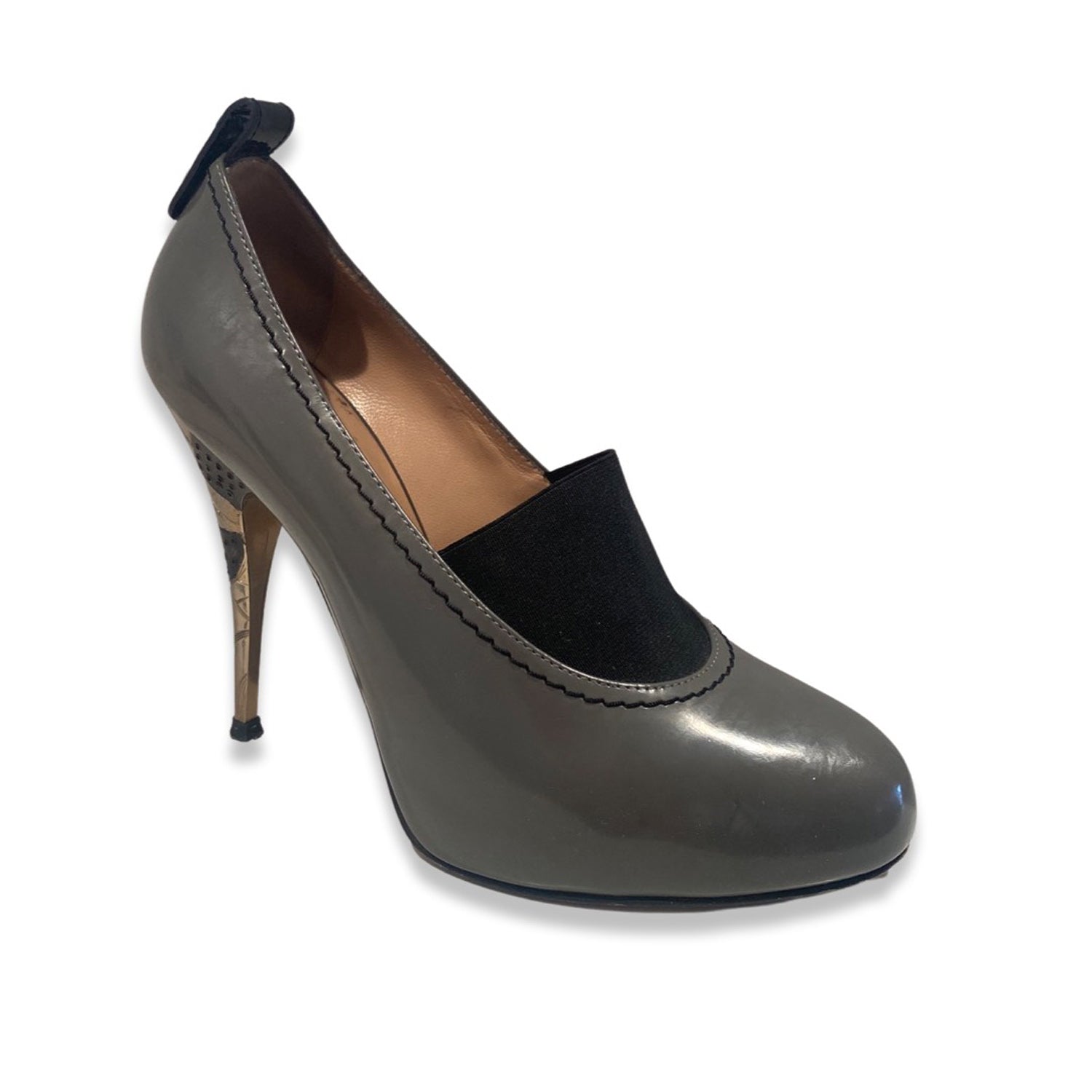 Image of GIUSEPPE ZANOTTI grey and gold patent leather heels