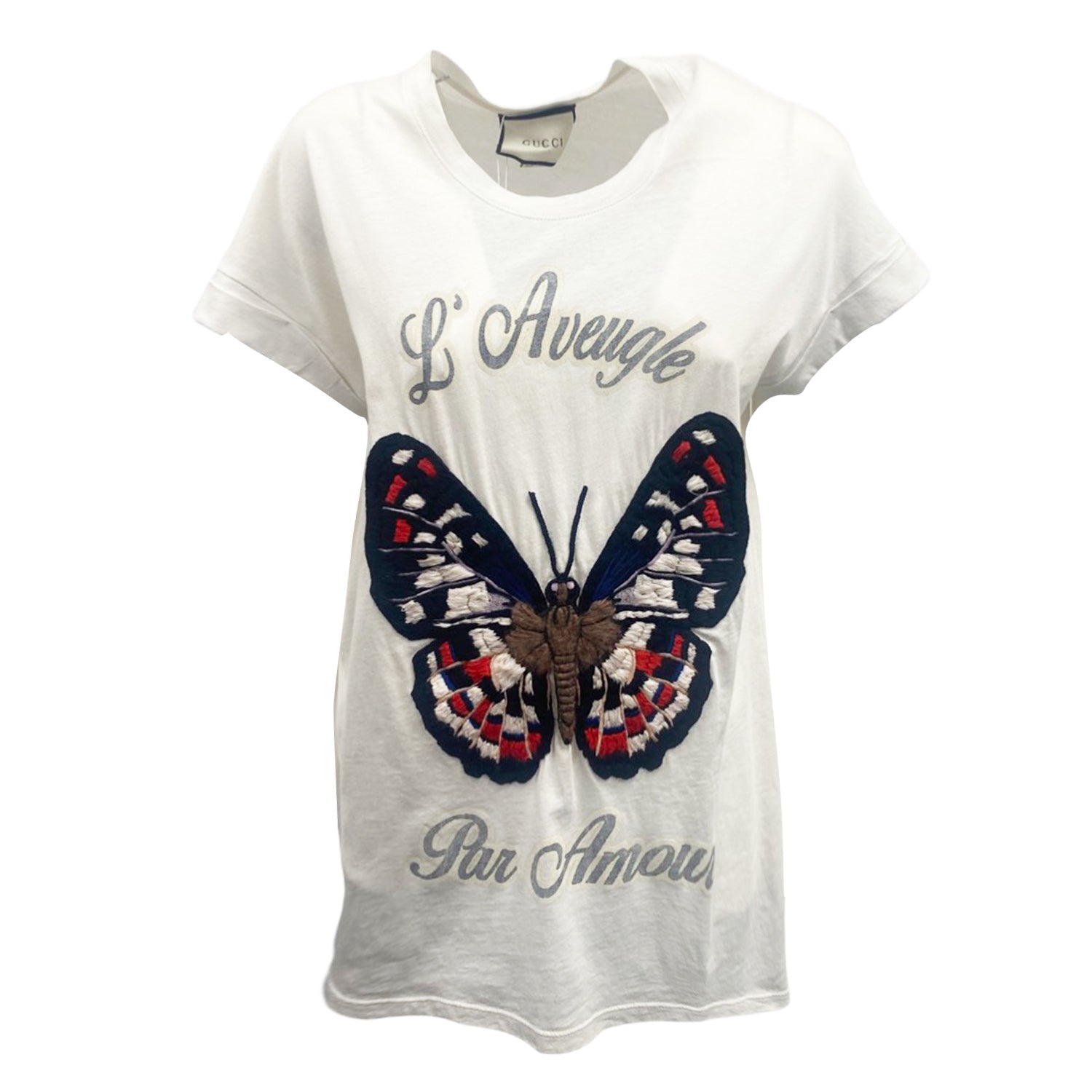 image of GUCCI white butterfly embroidered T-shirt