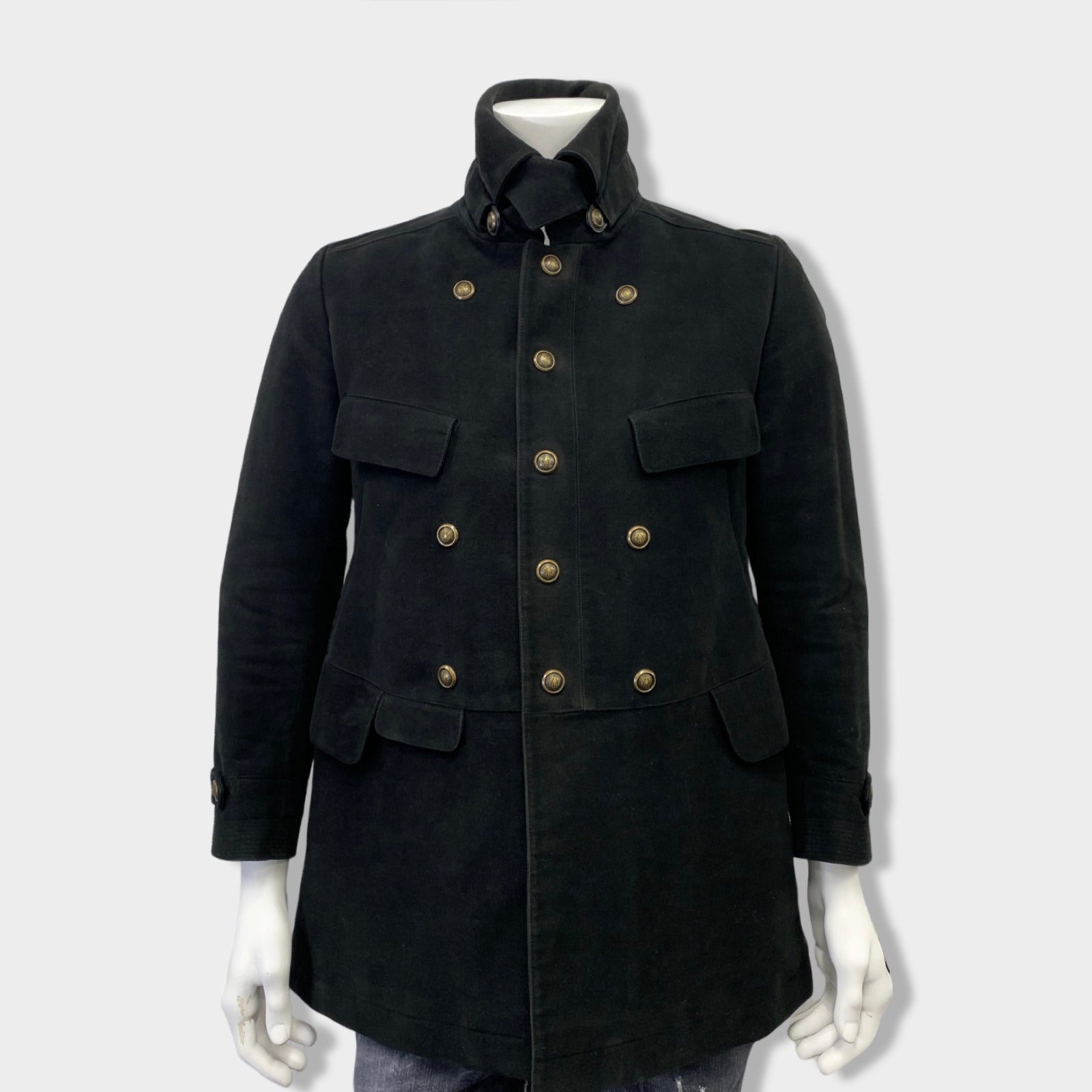 Image of GUCCI black velour coat with gold buttons