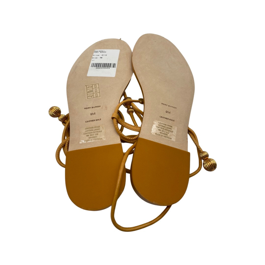 TORY BURCH yellow and gold greek leather sandals – Loop Generation