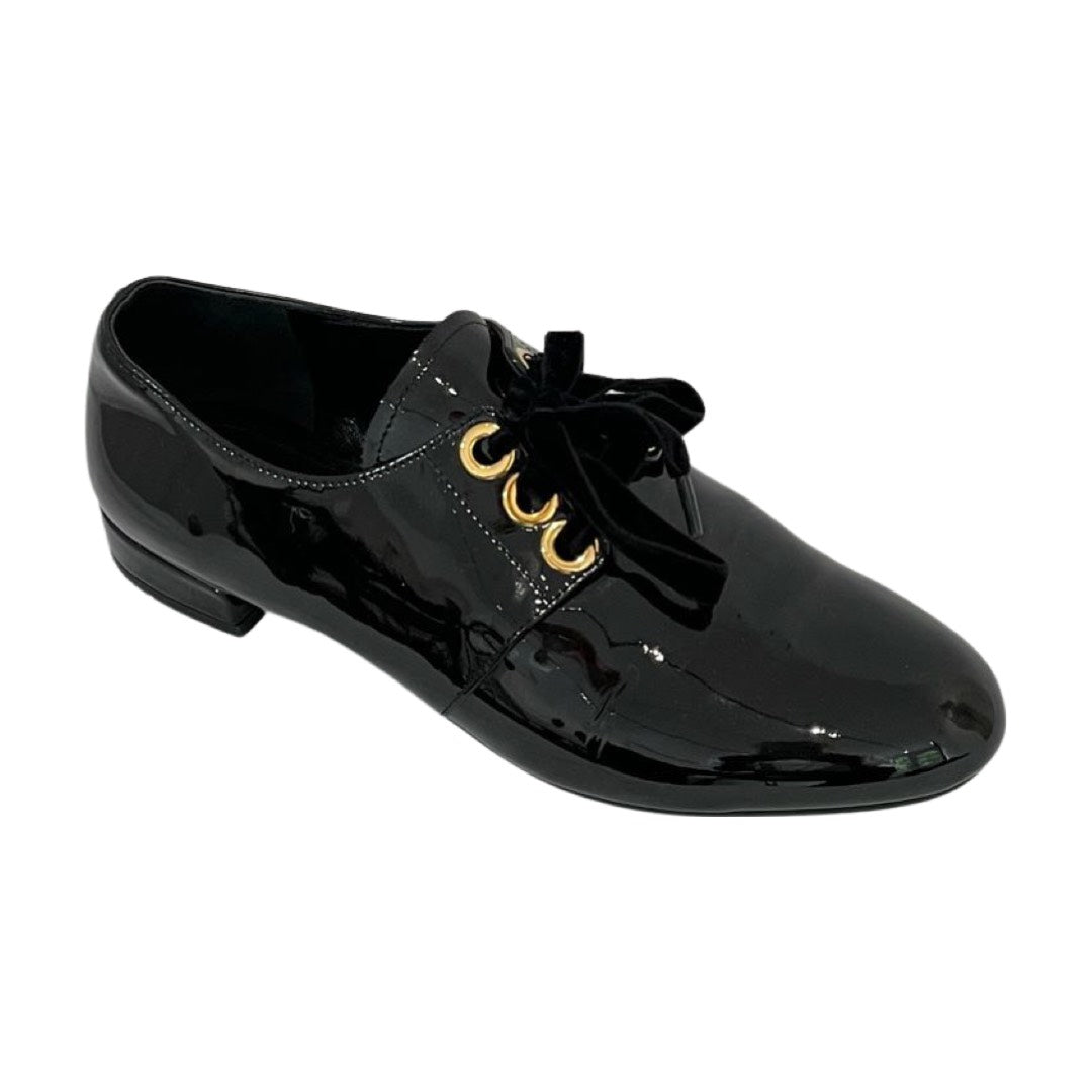 image of Prada black patent leather loafers