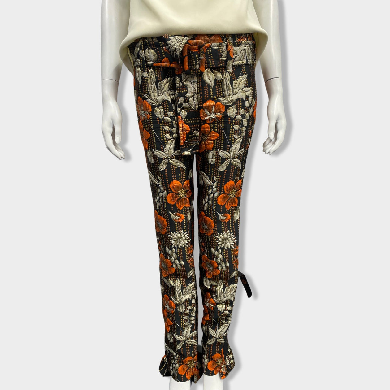 PRADA orange and black brocade floral print trousers – Loop Generation