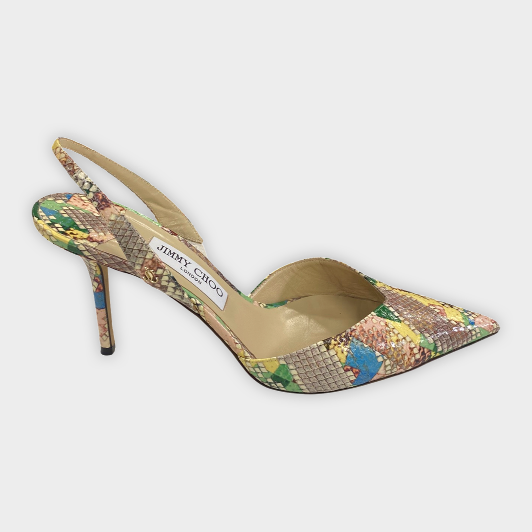 image of Jimmy Choo Multicolour Python Leather Slingback Pumps