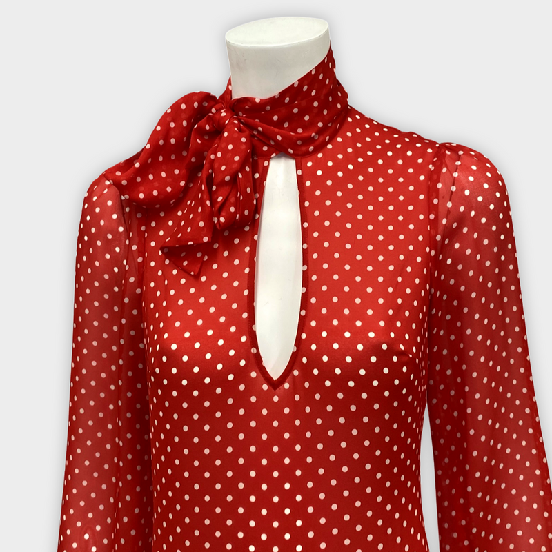 Pre-worn Agent Provocateur Women's Red And White Polka-Dot Print Silk Bodysuit