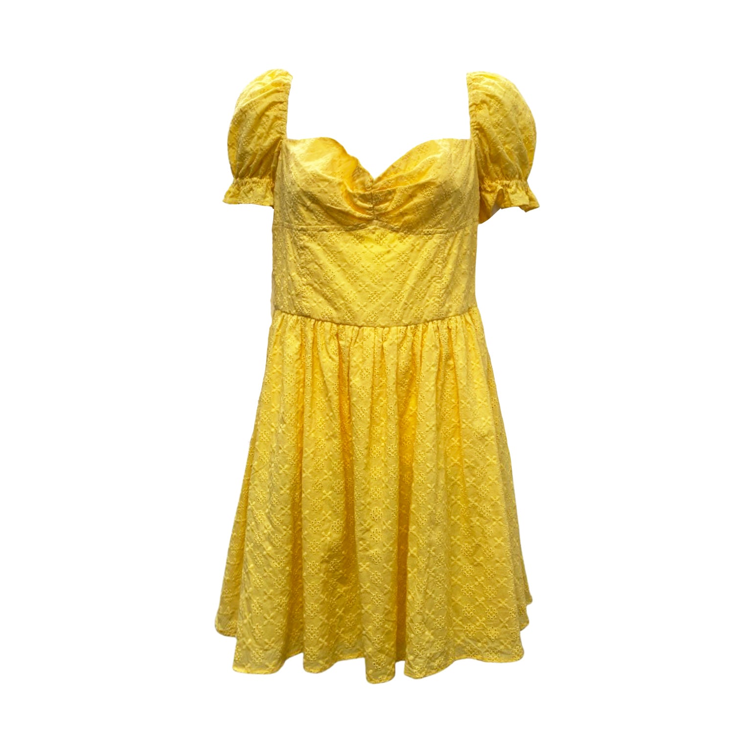 Image of LA SEMAINE yellow cotton crochet mini dress