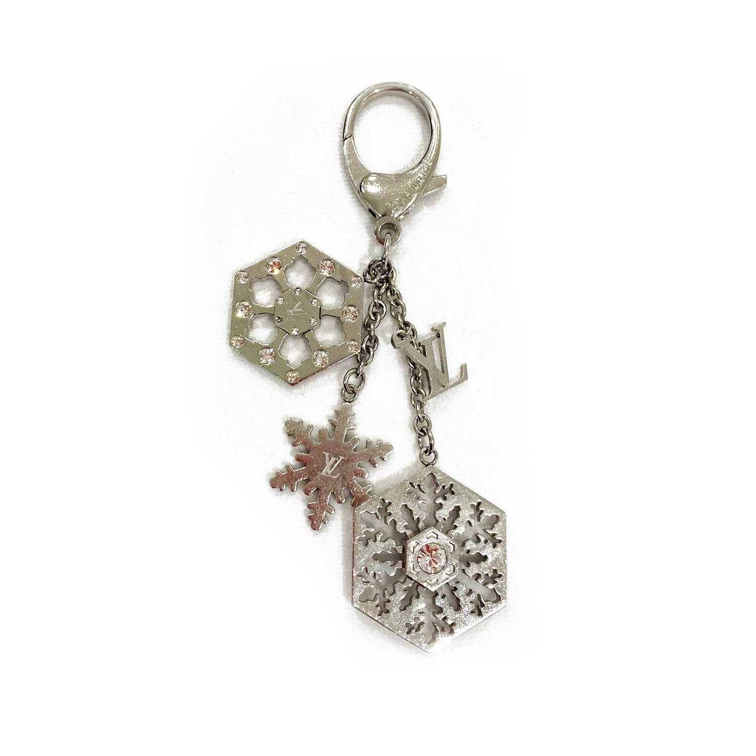 Image of LOUIS VUITTON silver keychain with rhinestones