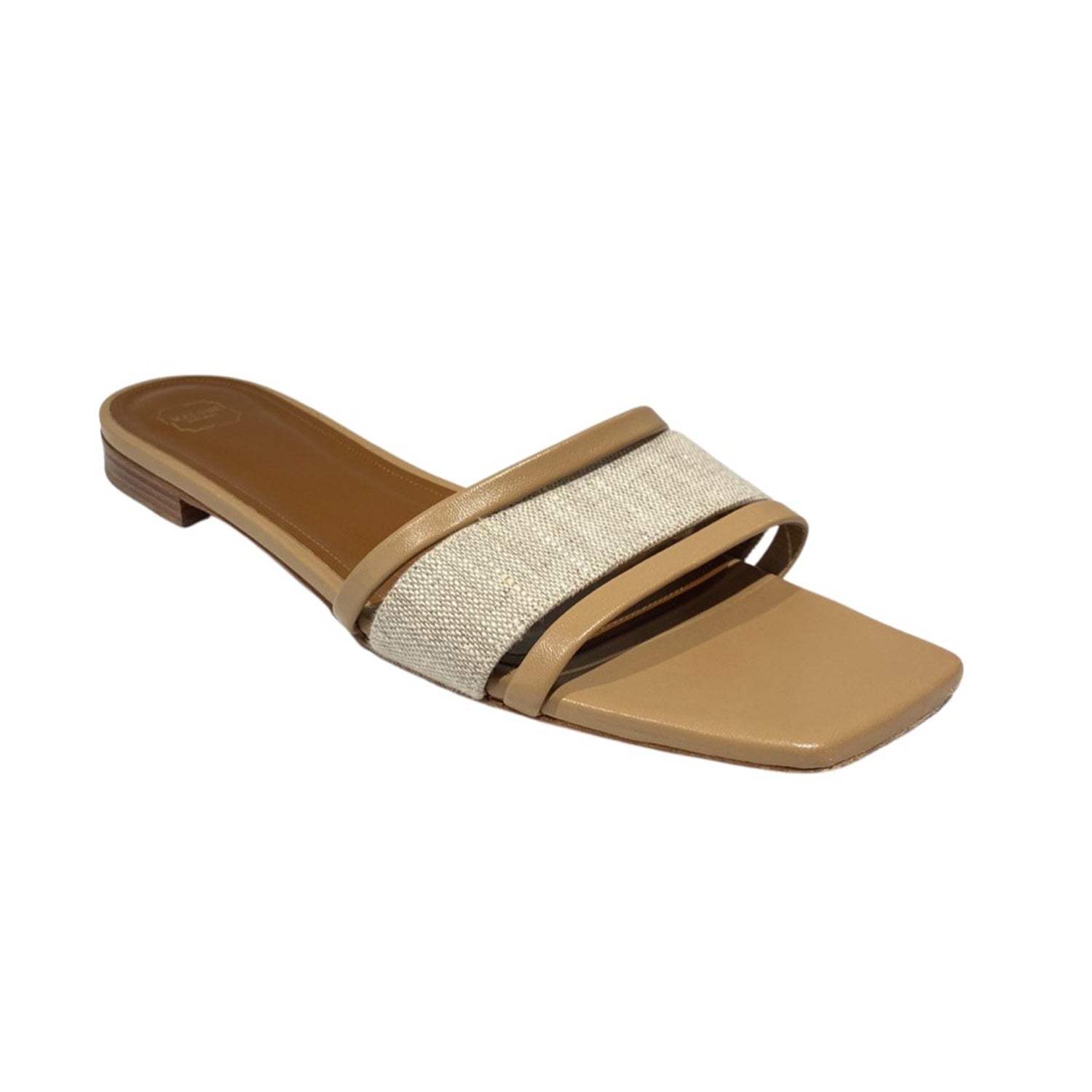 image of MALONE SOULIERS beige leather and canvas flats