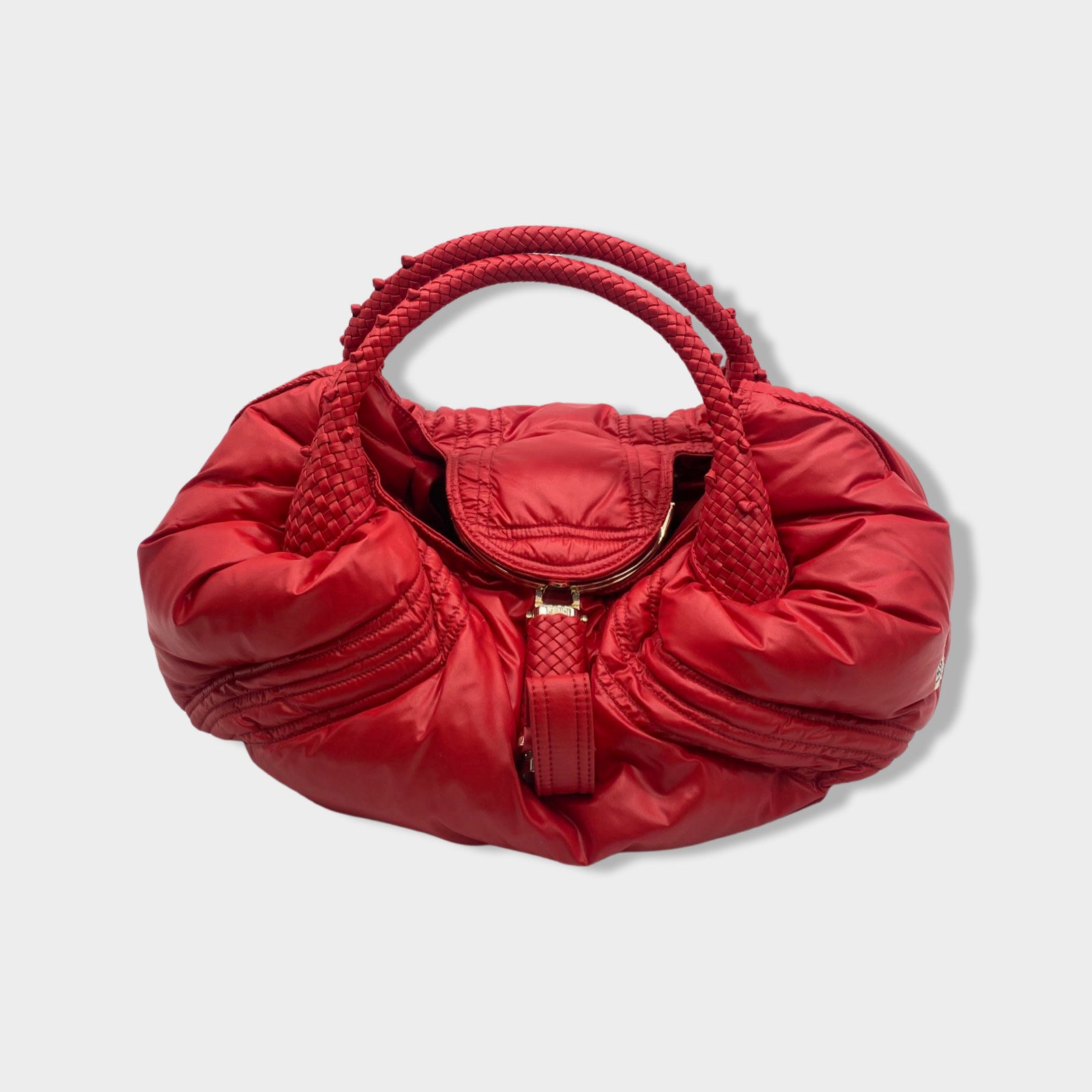 image of FENDI X MONCLER red spy puffer handbag