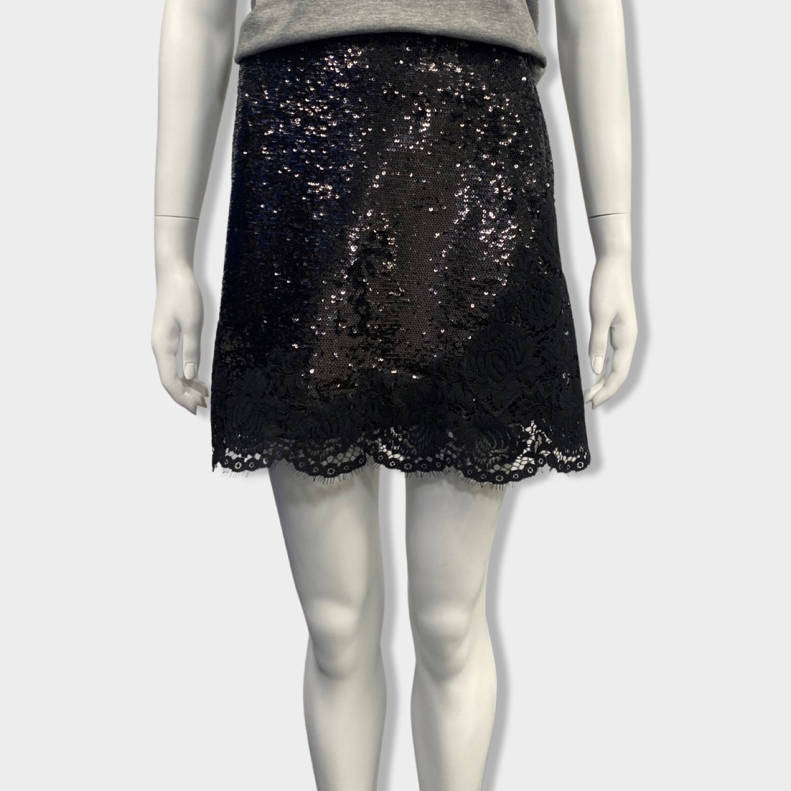 Image of PHILOSOPHY black sequin and lace min in skirt