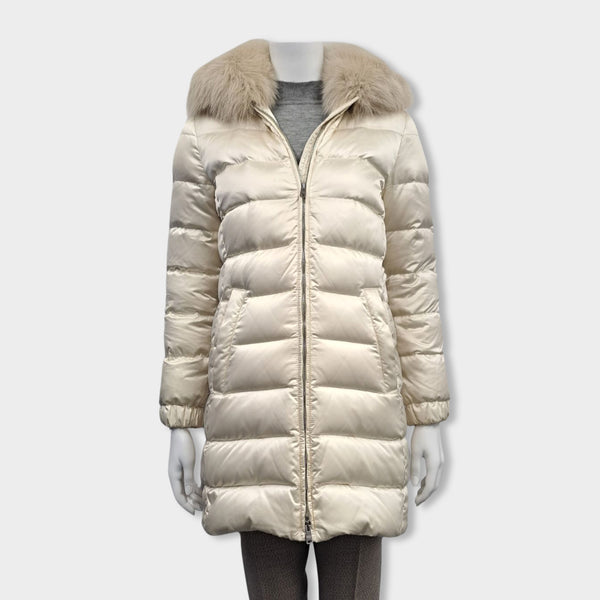 PRADA ecru down feather puffer jacket with fur collar – Loop Generation