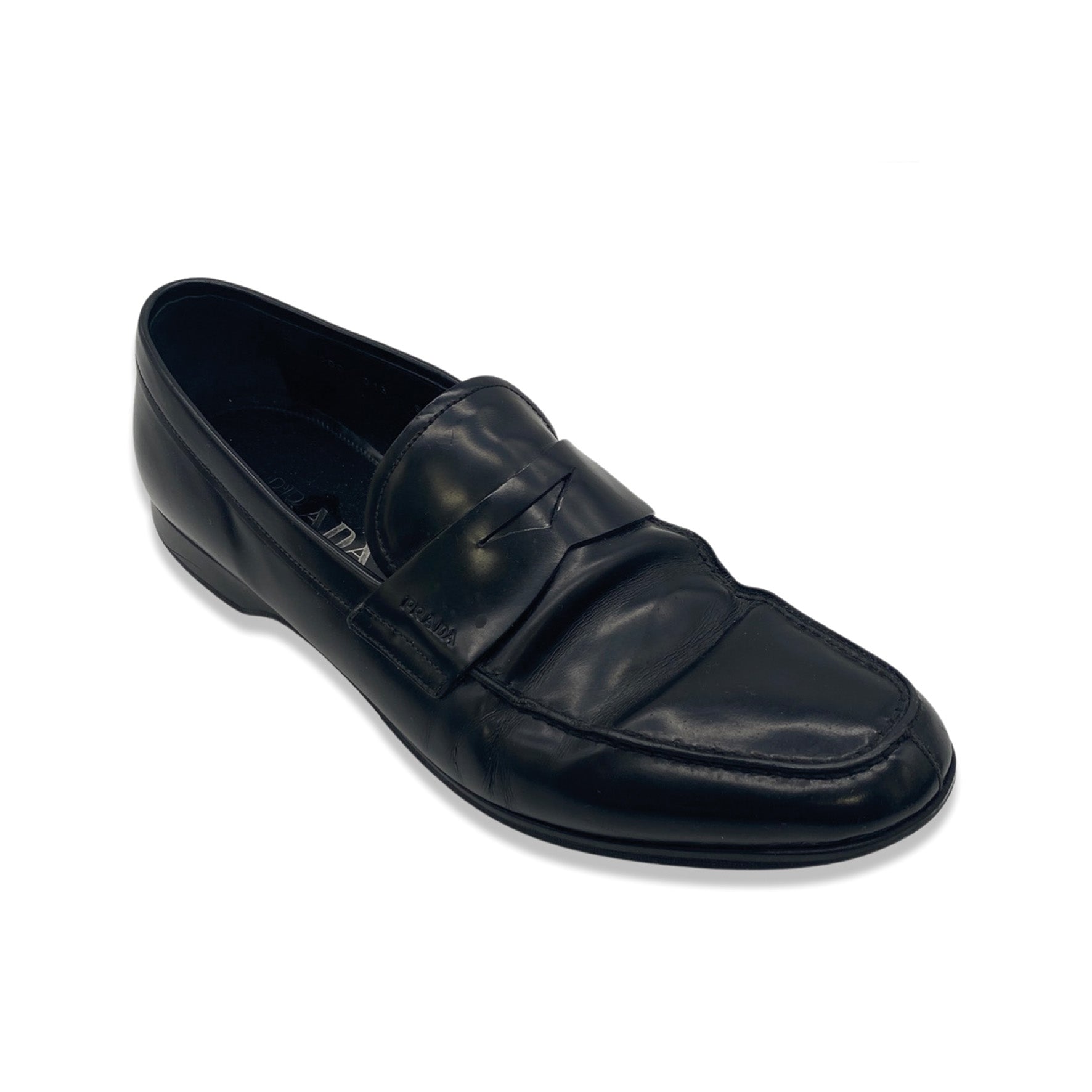 image of PRADA black patent leather loafers