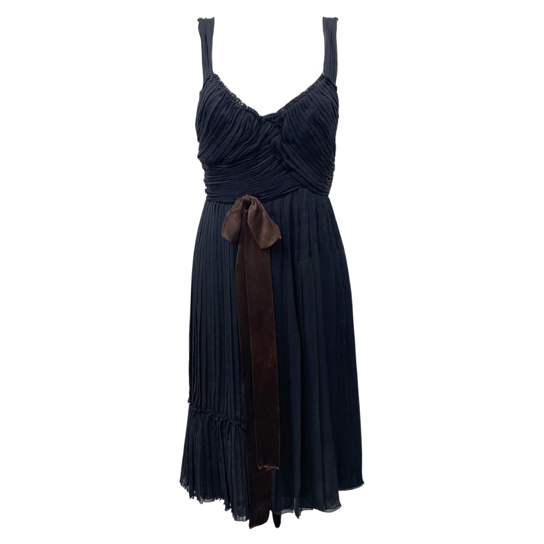 image of PRADA black sleeveless silk dress