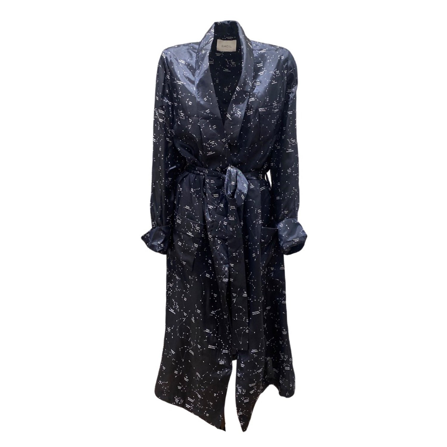 image of RACIL navy Astronomia print belted viscose robe