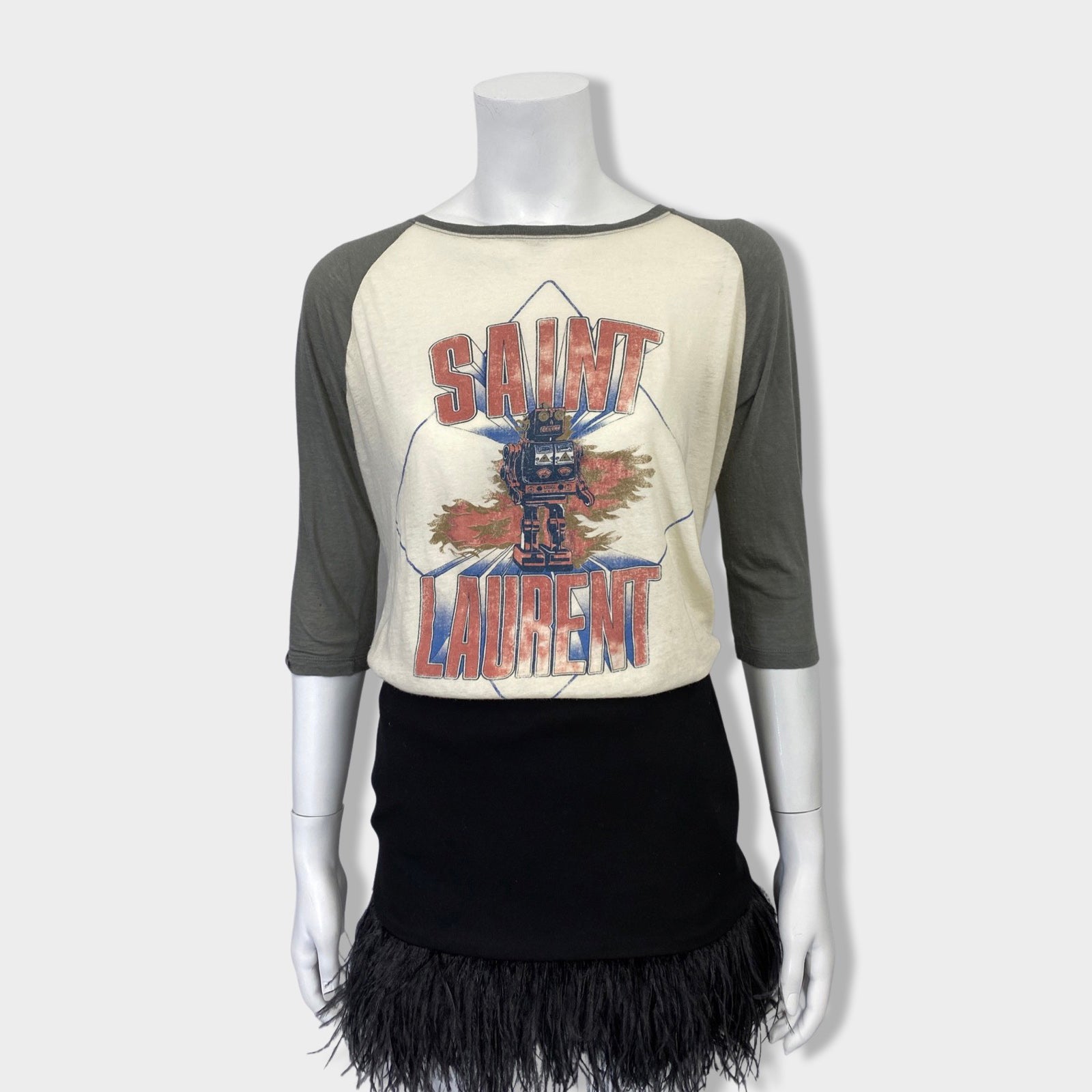 Image of SAINT LAURENT multicolour logo robot print cotton and woolen top