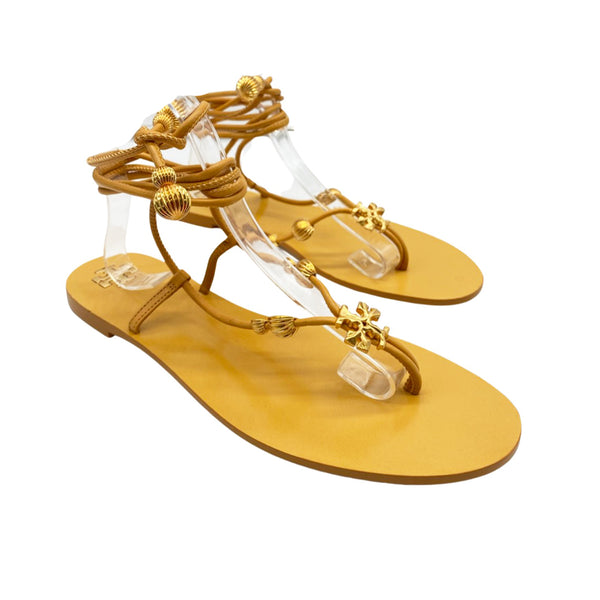 TORY BURCH yellow and gold greek leather sandals – Loop Generation