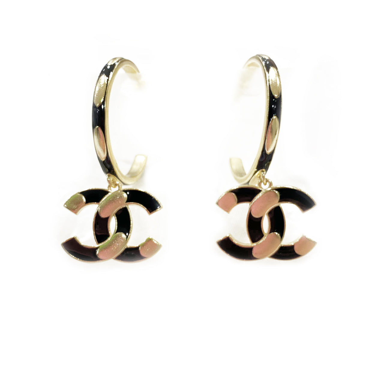 CHANEL CC logo black and gold hoop earrings – Loop Generation