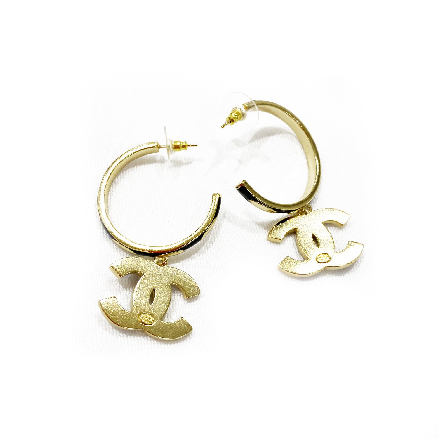 Chanel Vintage Gold Metal And Black Lambskin Woven CC Earrings 1991  Available For Immediate Sale At Sothebys