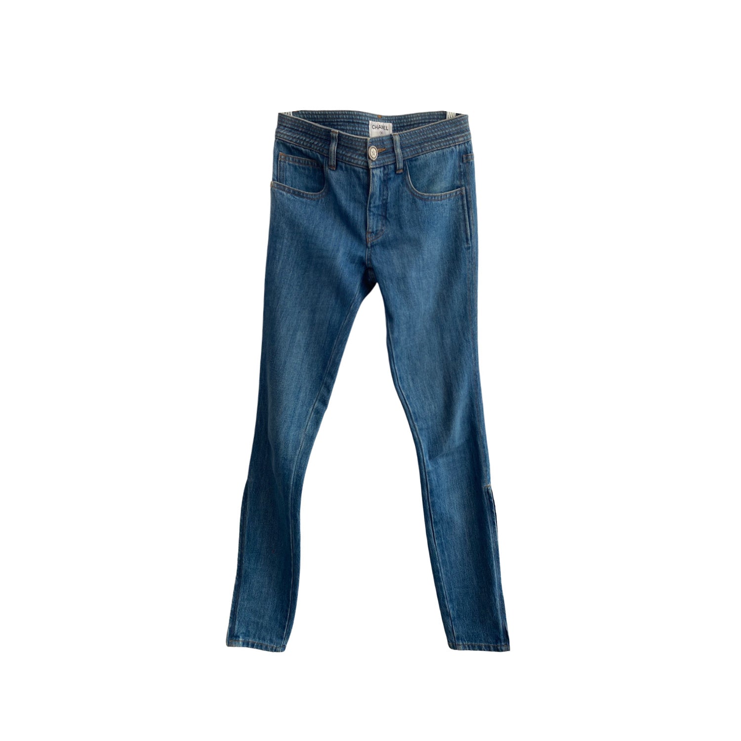 image of CHANEL navy slim-fit jeans