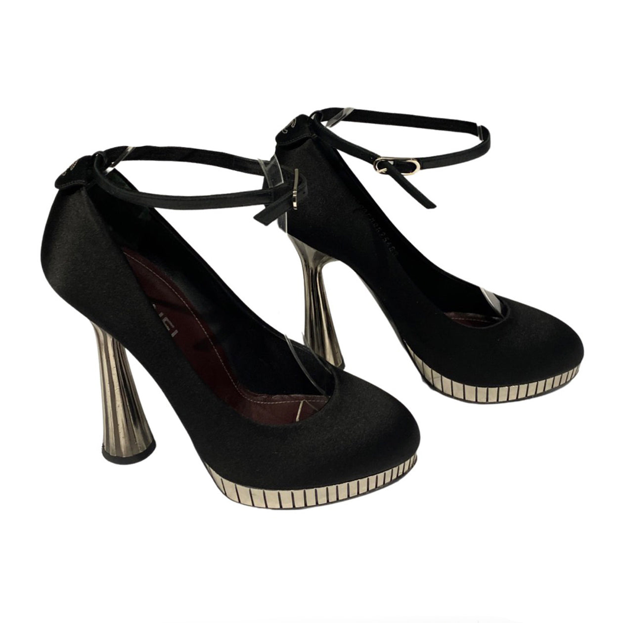 CHANEL black and silver satin platform heels – Loop Generation