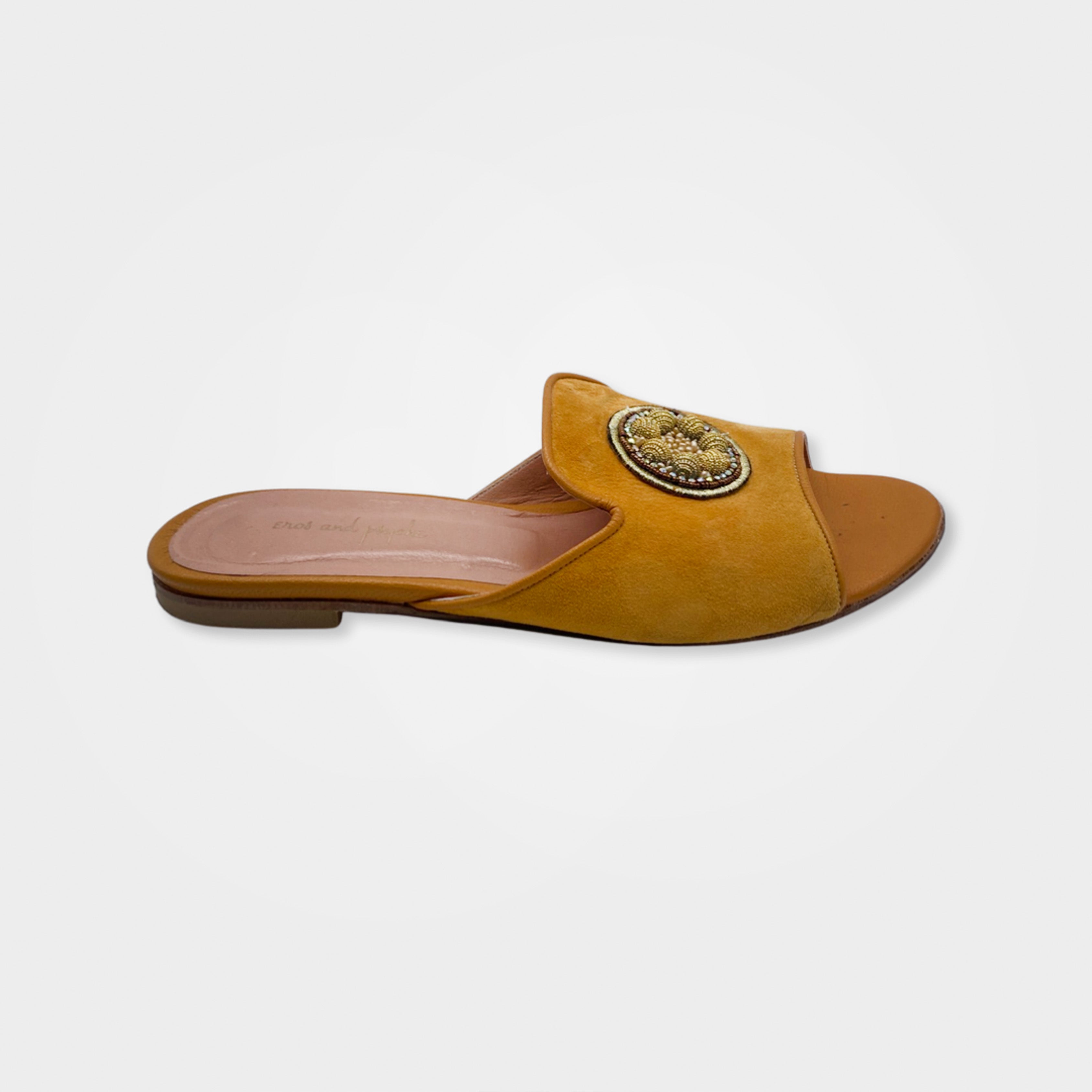 Image of EROS AND PSYCHE yellow suede sandals