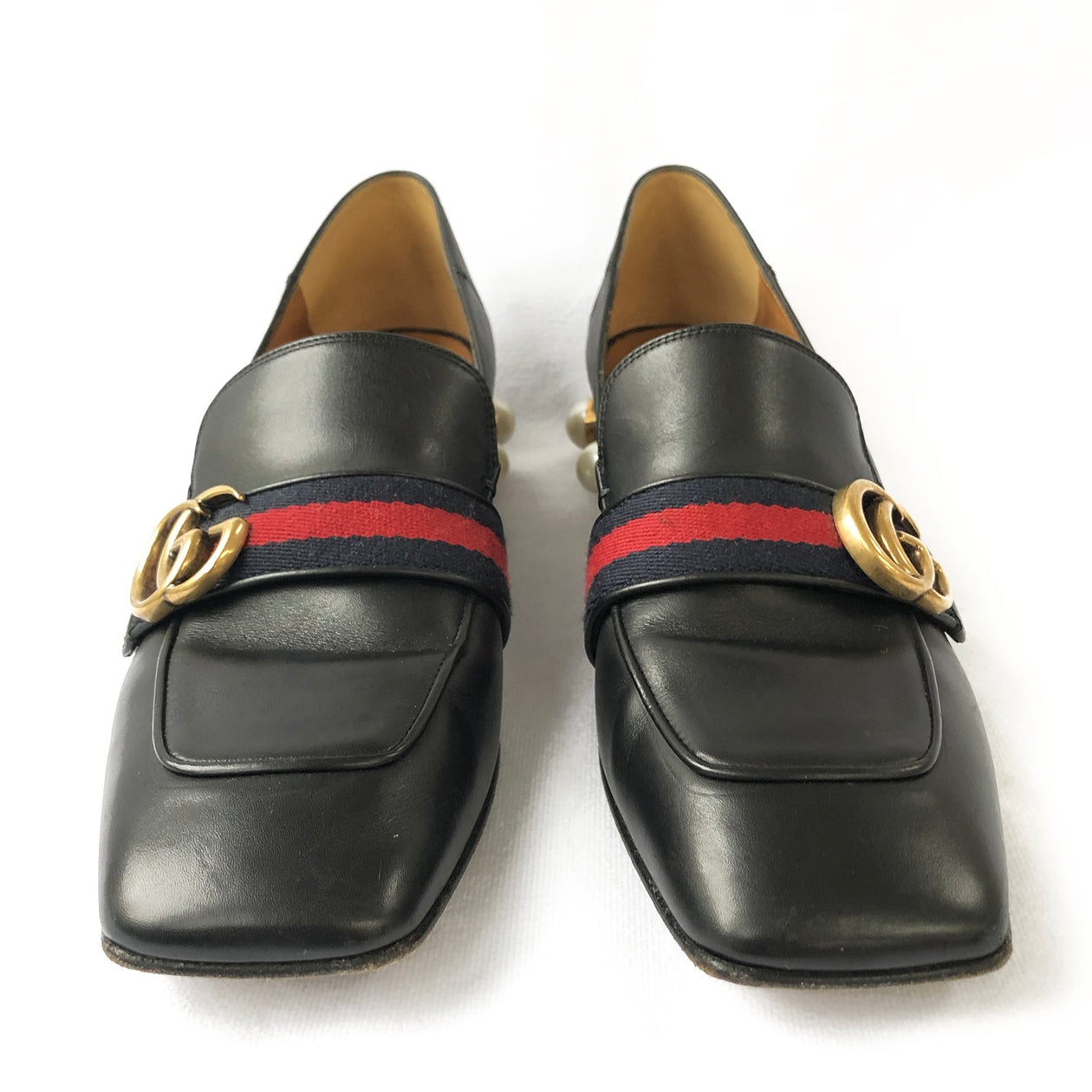 cheap second hand pre loved Gucci black Peyton mid-heel pearl and leather  loafer | size  – Loop Generation