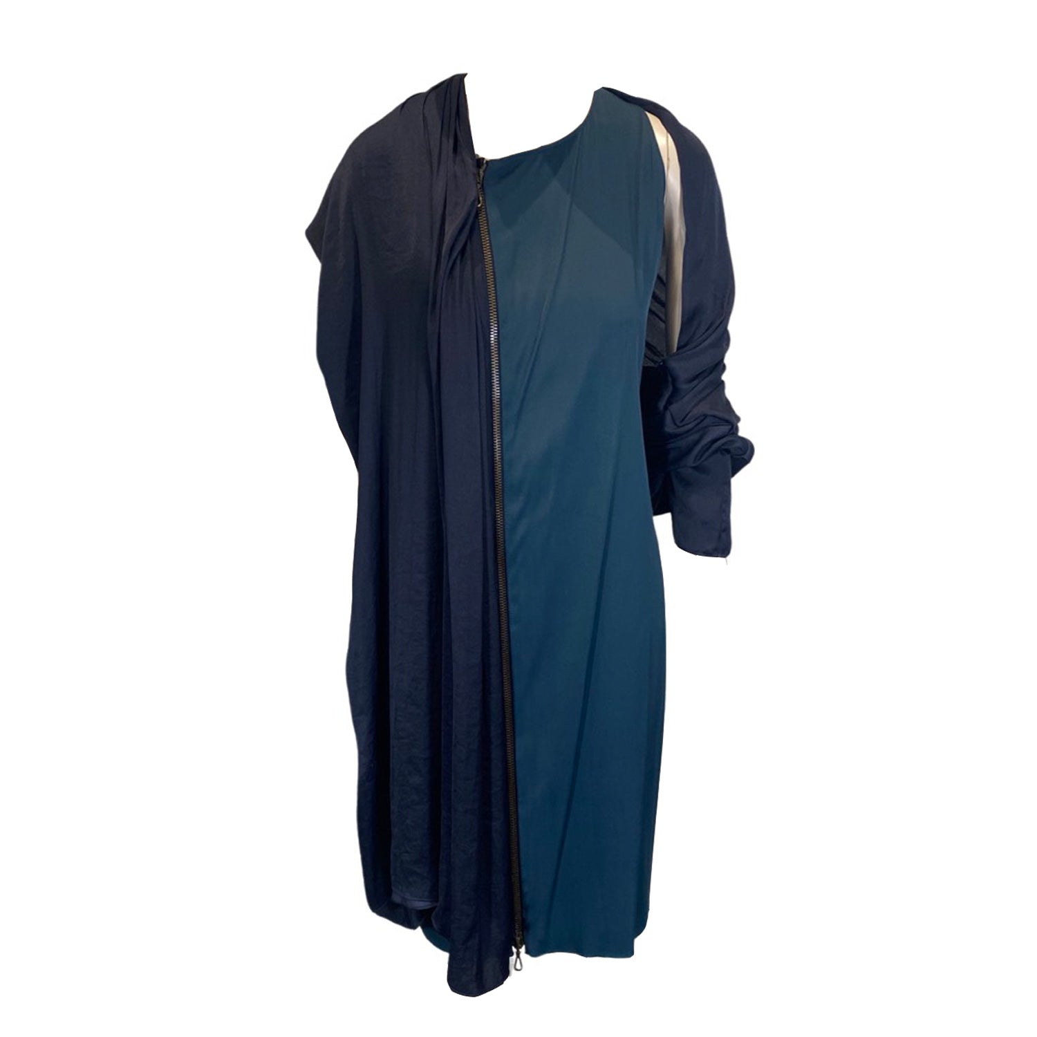 image of LANVIN emerald green and navy asymmetrical viscose dress