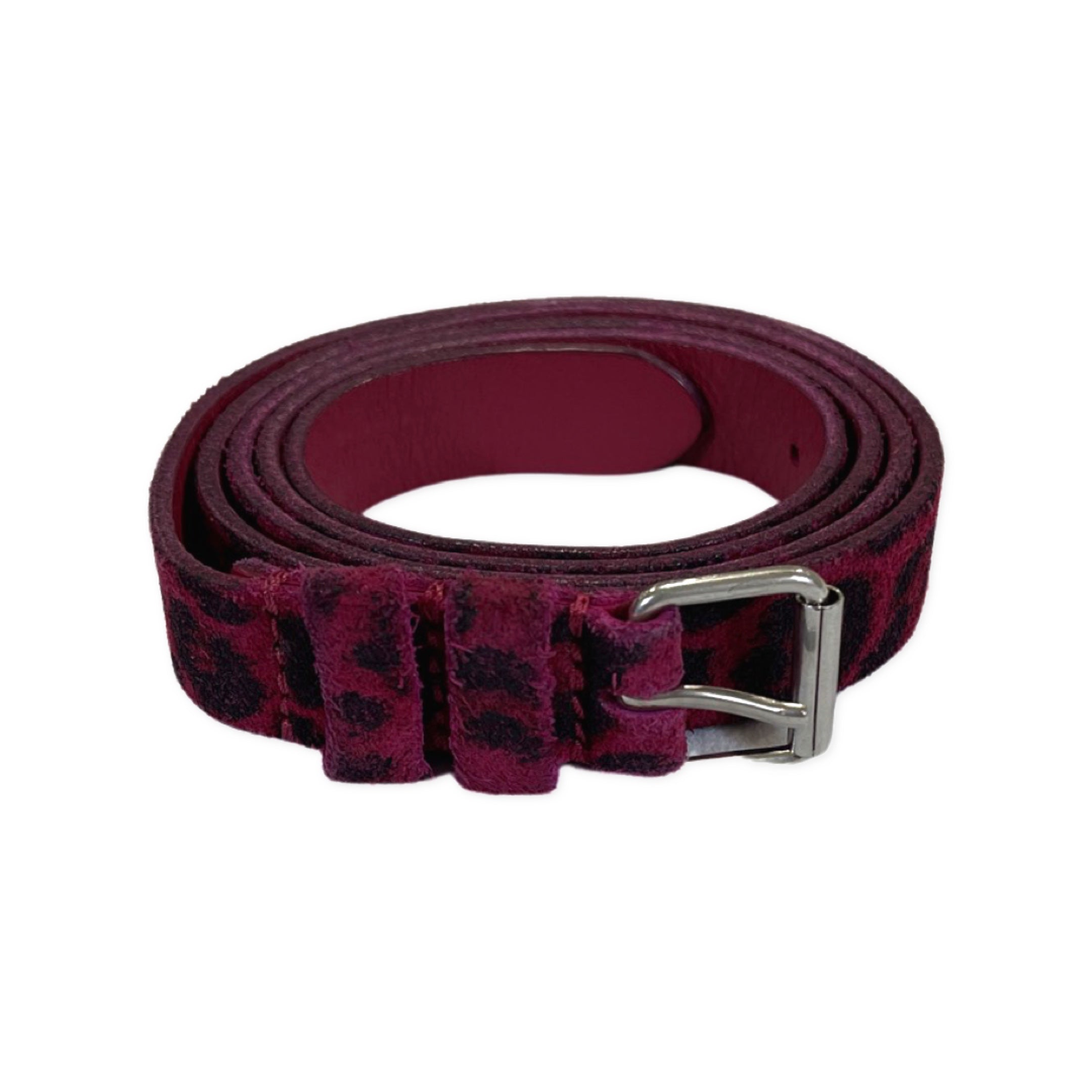 Image of Saint Laurent animal print suede fuchsia belt | size 95