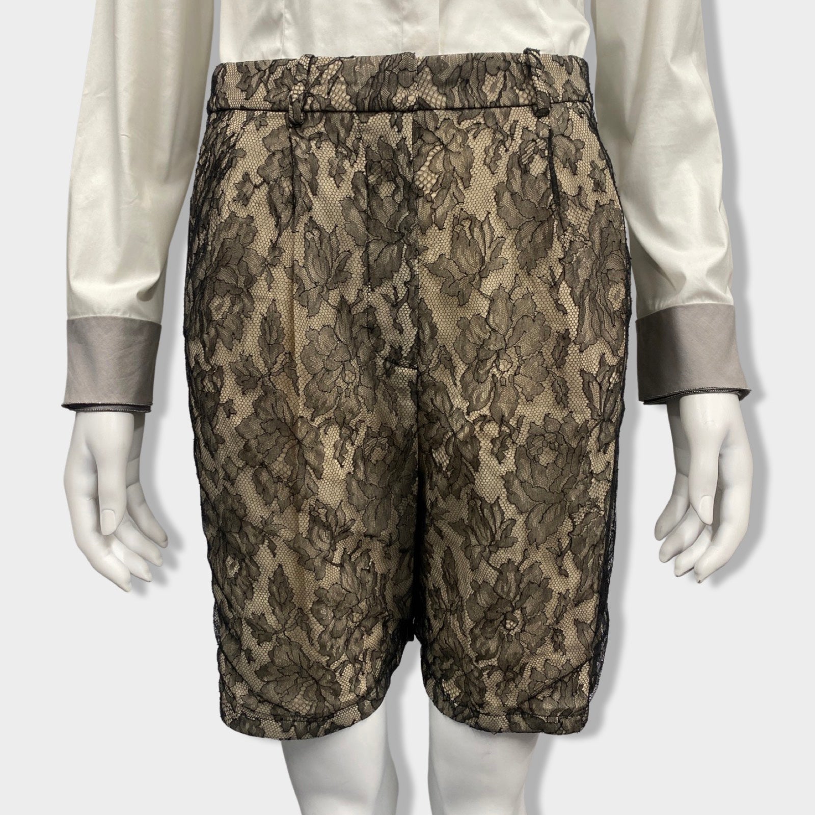 image of VALENTINO beige and black lace silk shorts