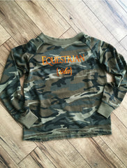 Camouflage long sleeve pullover by Equestrianista Brand Apparel.