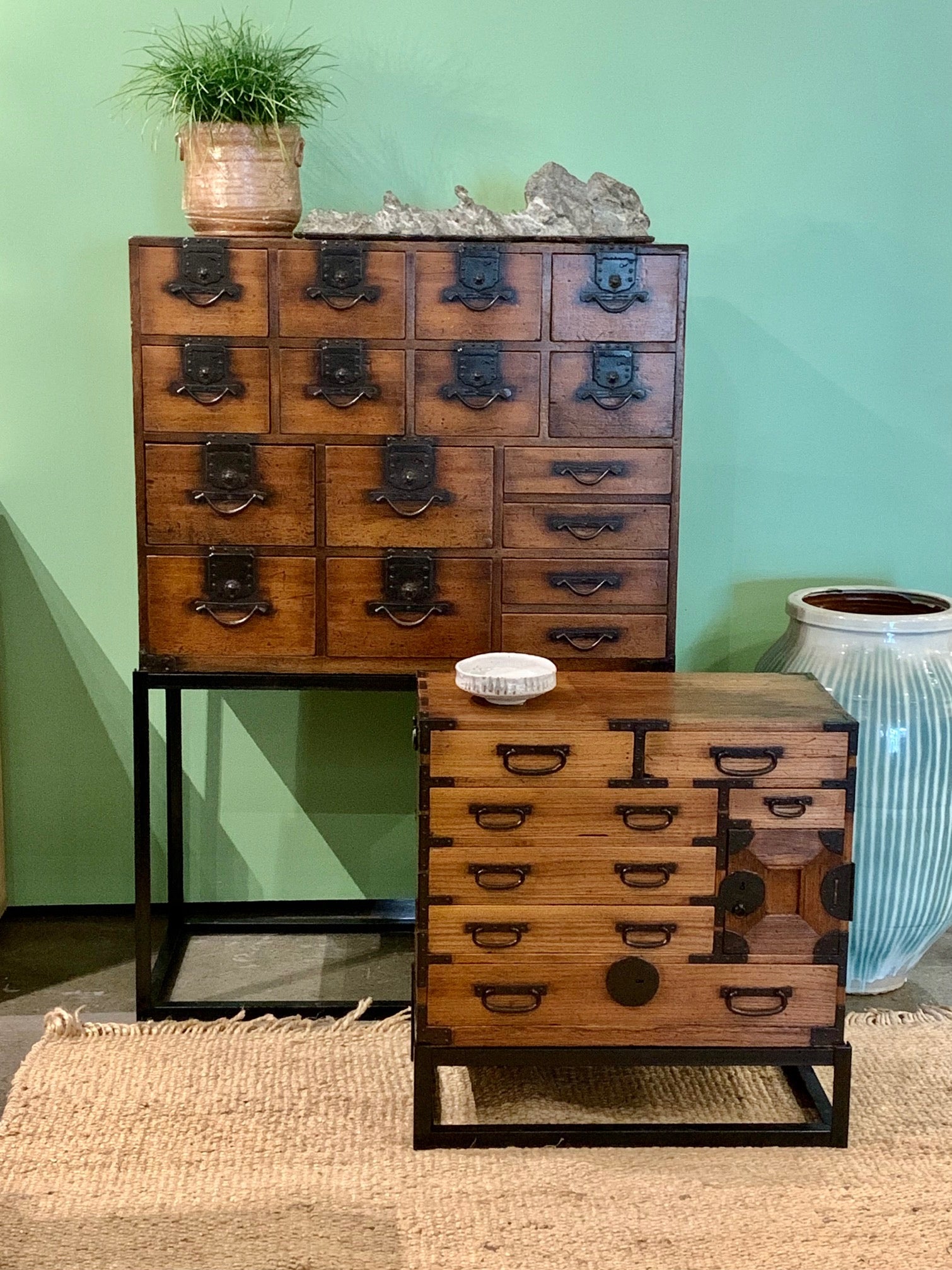 Japanese Chests on custom metal stands