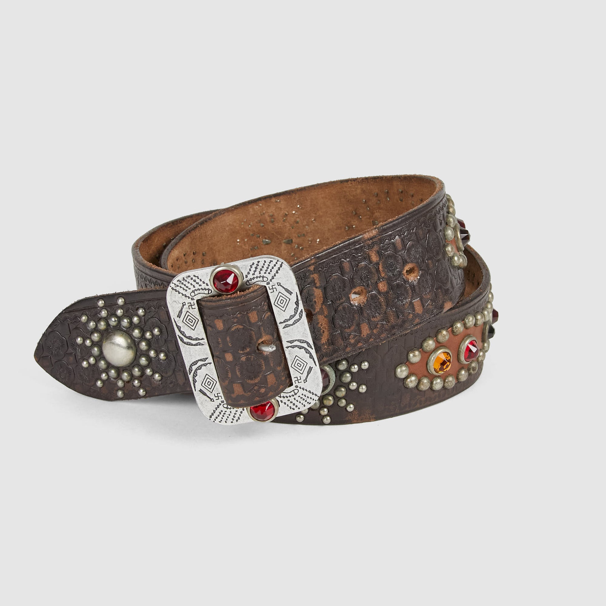 Double RL Studed Western Leather Belt With Buckle - DeeCee style