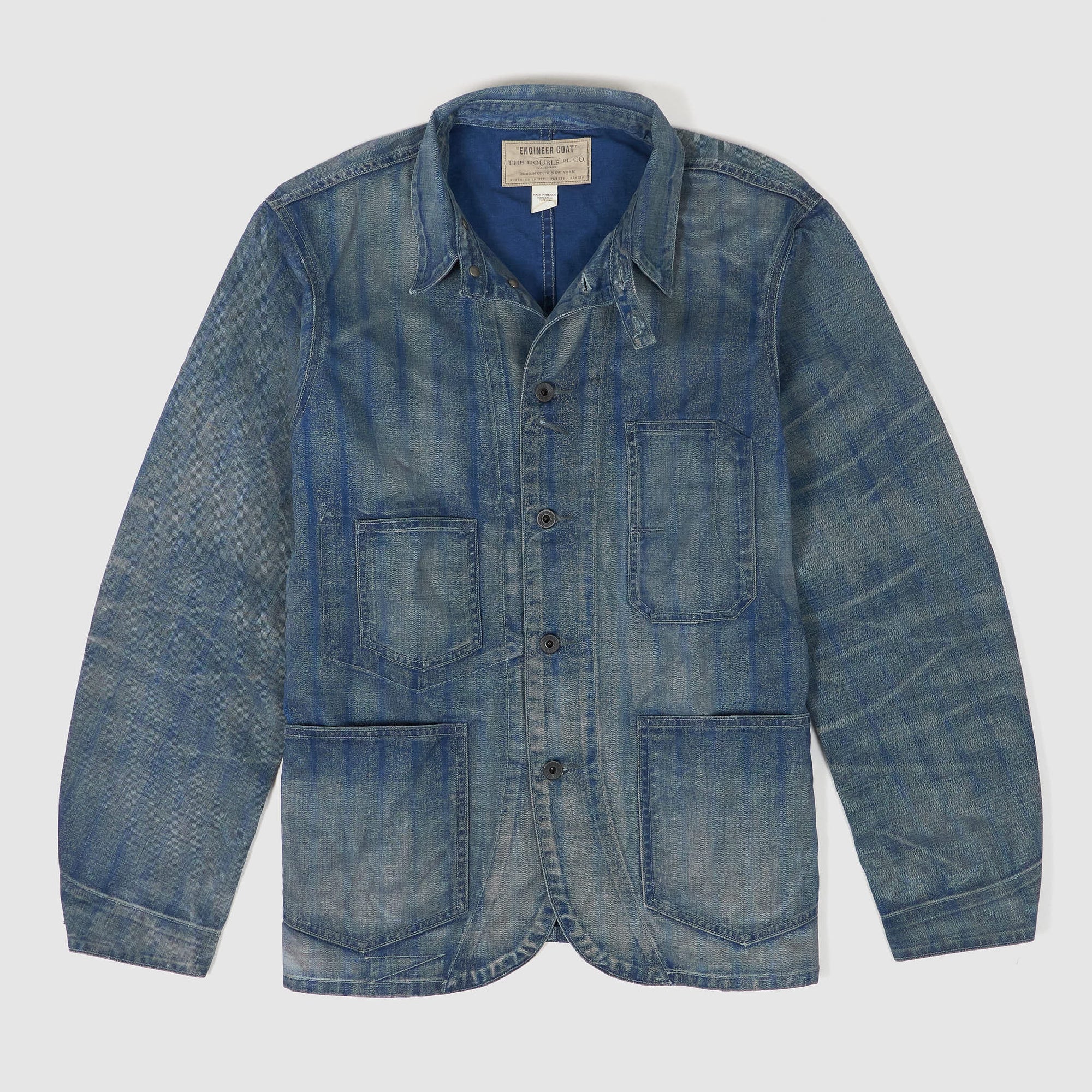 Indigo Cotton-Linen Denim Work Jacket - Repaired Campton Wash