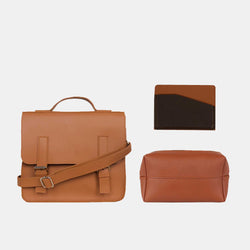 Custom Leather Satchel Bag + Pouch + 