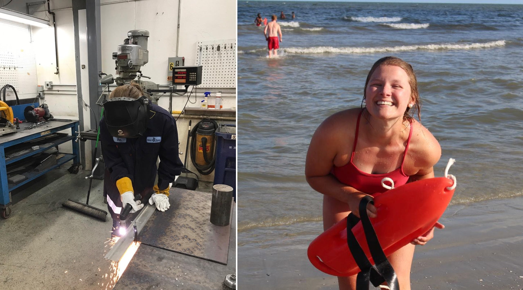 Carrie Schrock engineer and lifeguard photos
