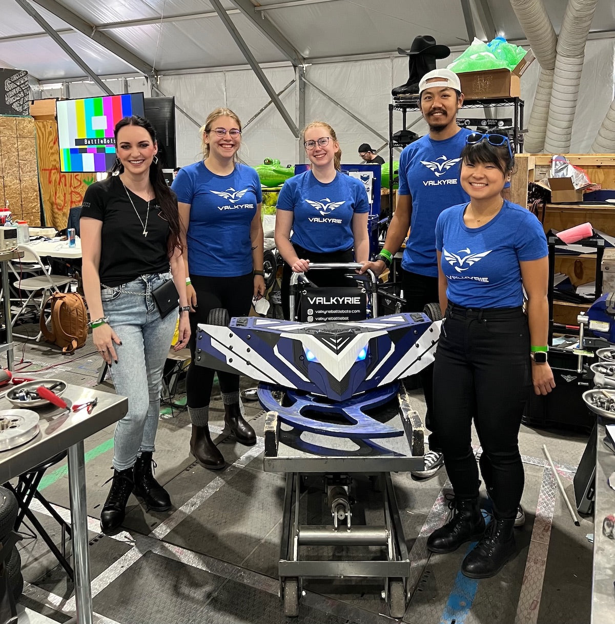 Team Valkyrie wearing their Xena Workwear Boots at the BattleBots World Championship VII in Las Vegas