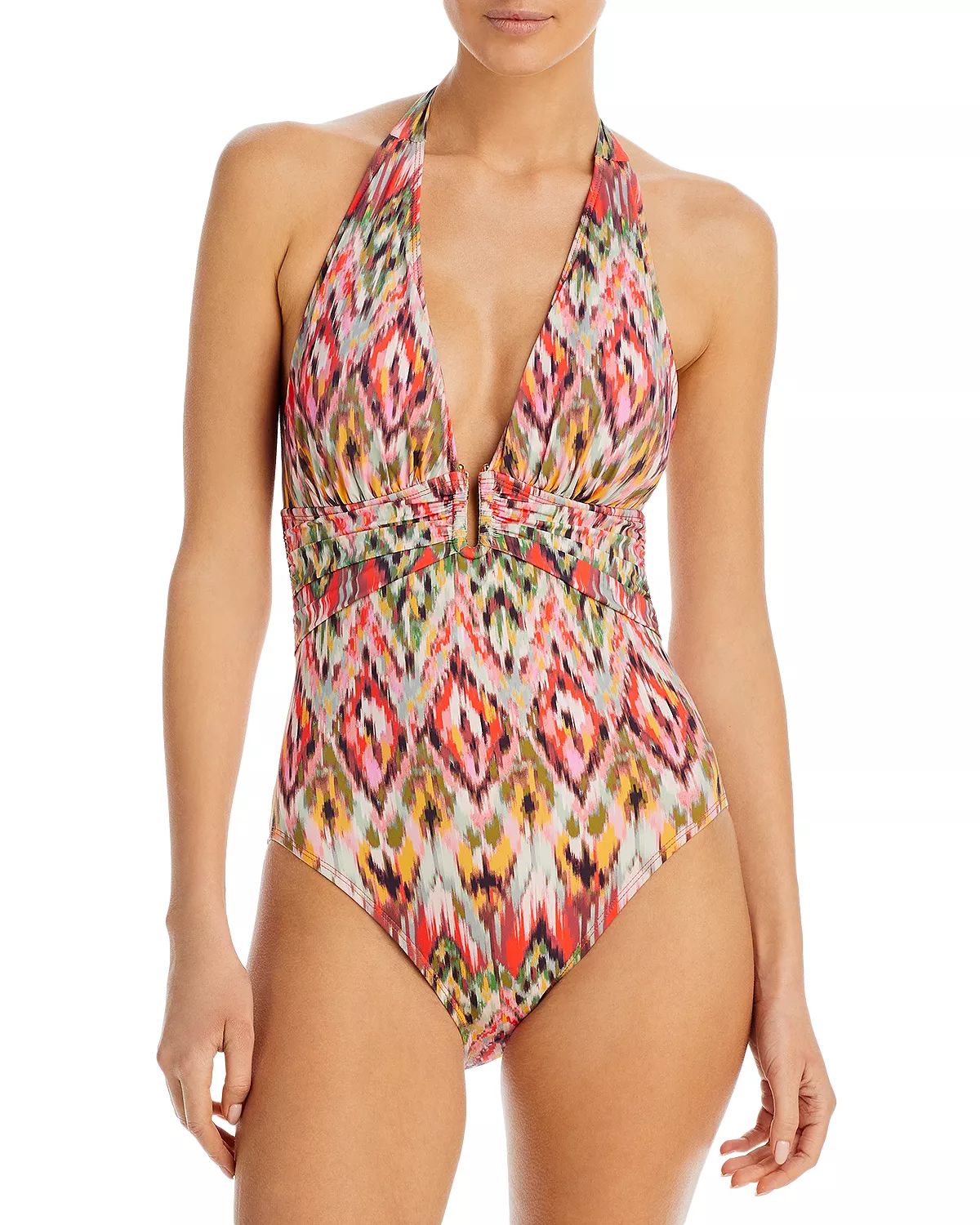 Hourglass Body Type Halter Plunging Neckline Swimsuit